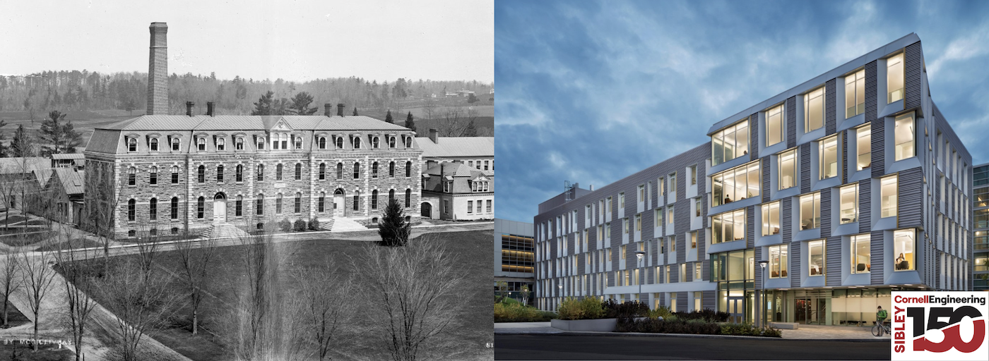 side-by-side photos of Sibley hall and Upson Hall