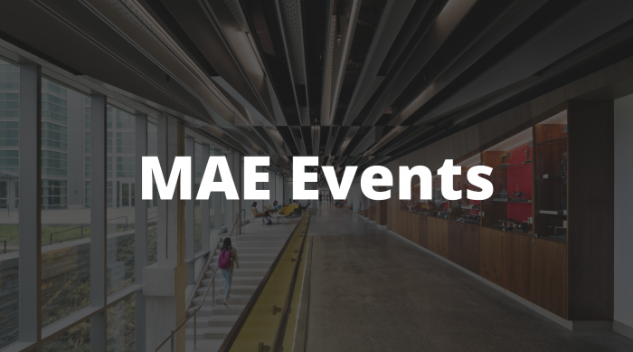 Text overlaying blurred image: MAE Events
