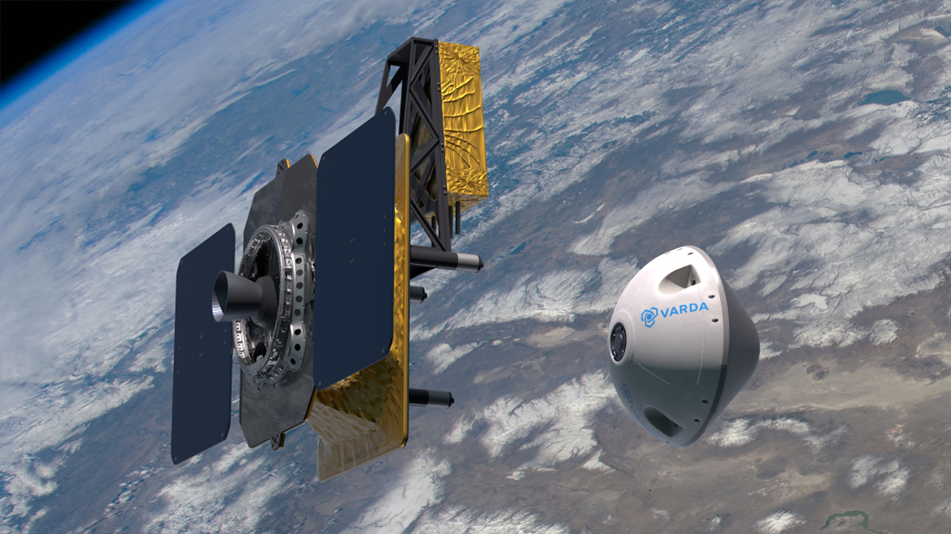 In this artist’s rendering of the launch booked for April 2023, Varda Space Industrie’s capsule is departing from its manufacturing satellite, and heading back to Earth.